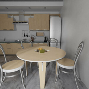 Oak kitchen with a round handy table