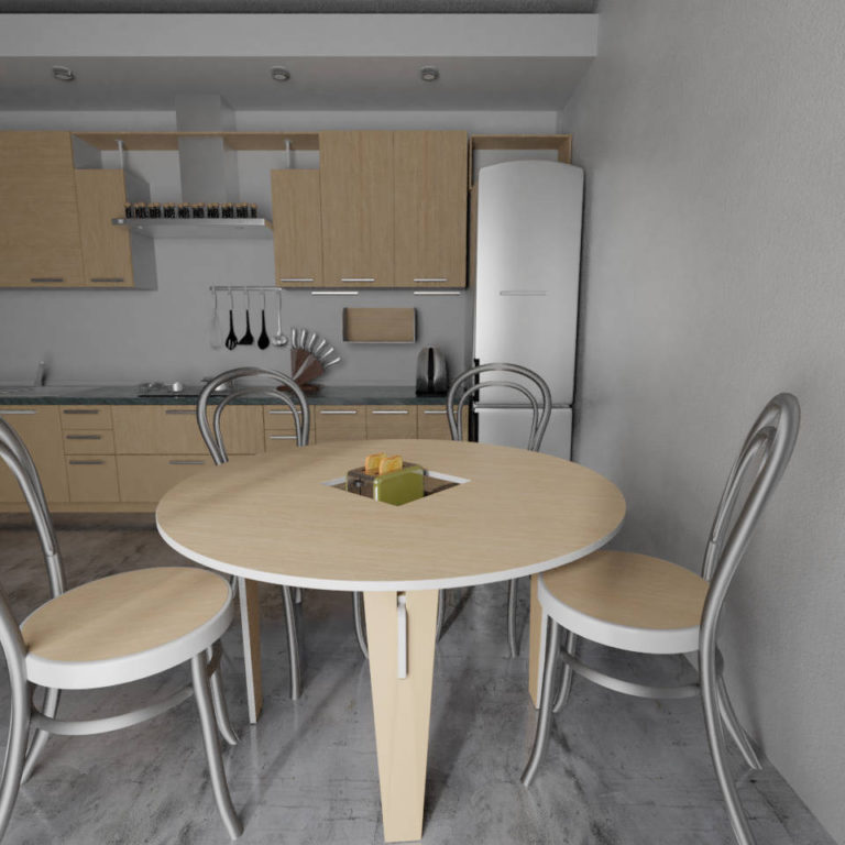 Oak kitchen with a round handy table