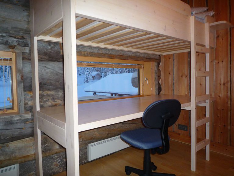 Bed with desk below combination image
