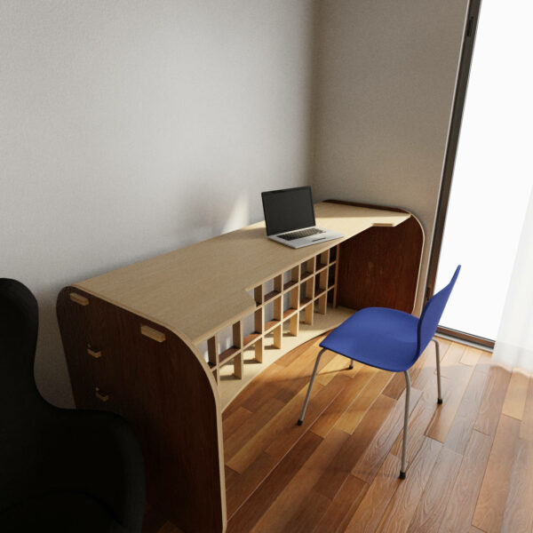 Bed with desk - Dark wood and Oak - Desk mode