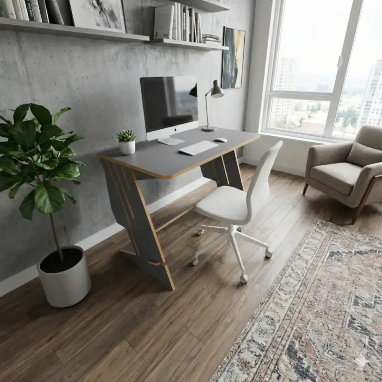 Gemini generated render of zTandingDesk in a modern home-office environment.