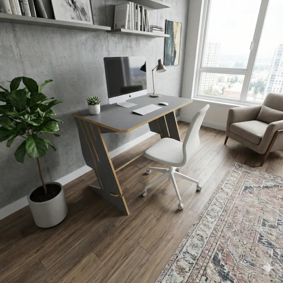 Gemini generated render of zTandingDesk in a modern home-office environment.