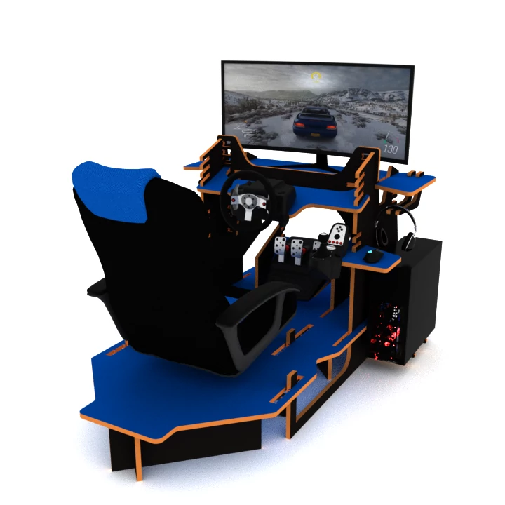 Sim racing cockpit render with a gaming setup