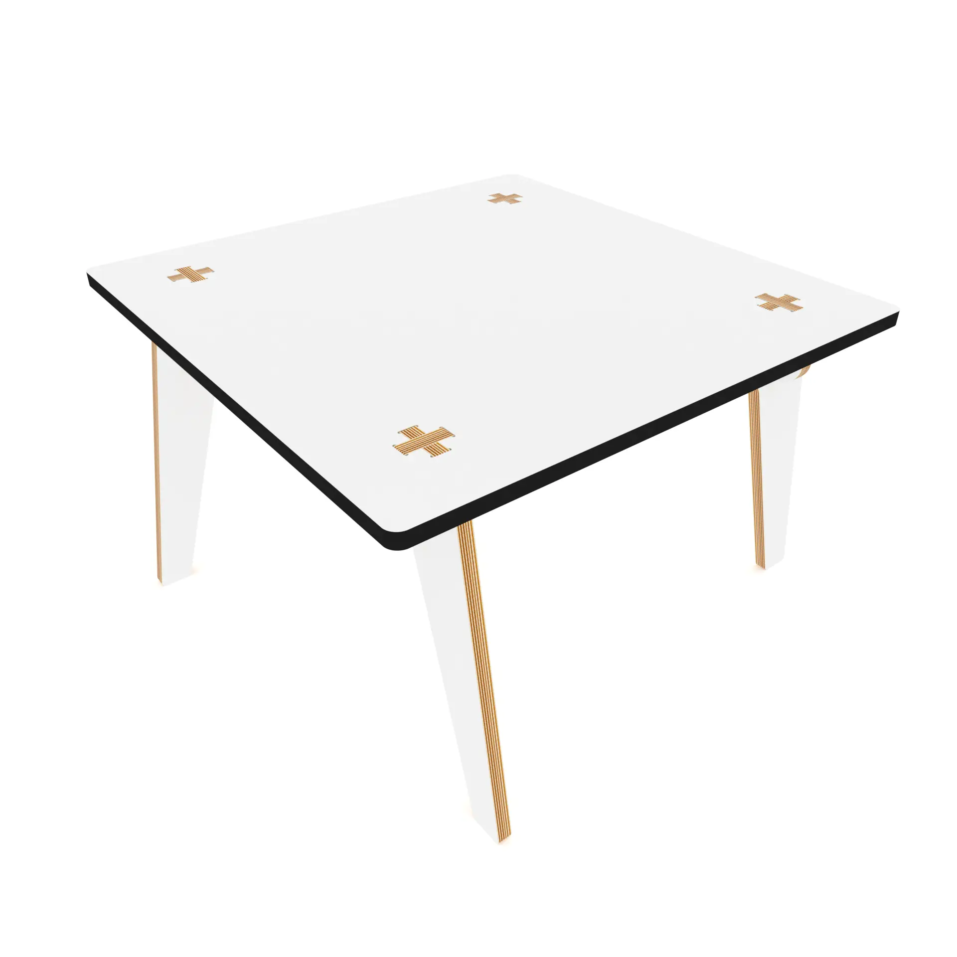 A modern table with adjustable sides length, corners radius, material thickness and milling specs and hardware fixings.
