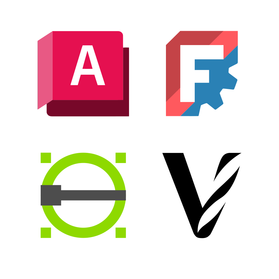 Set of 4 logos of the ModMaker tested CAD / CAM programs we use to test our generated plans.