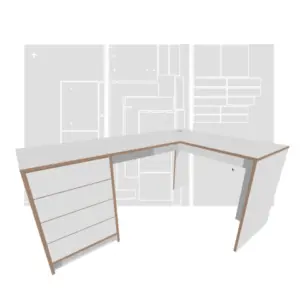 Parametric L shaped desk with drawers CNC plans generator in DXF and SVG