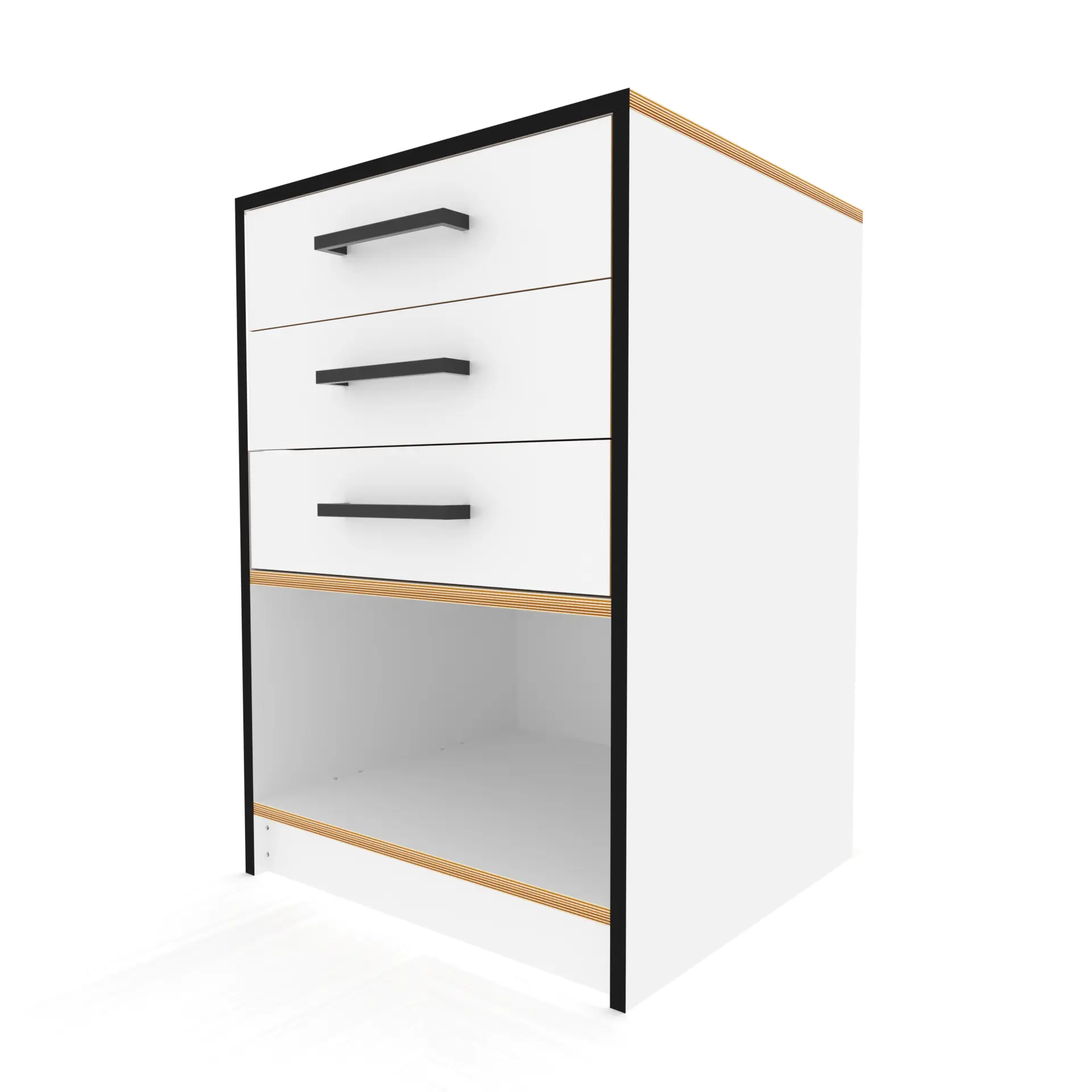 Parametric drawers cabinet with a bottom shelf and equal-height drawers