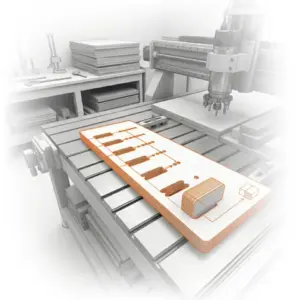 Photorealistic 3D render of the parametric TEST Product showcasing its precision CNC joinery in a modern workspace environment.