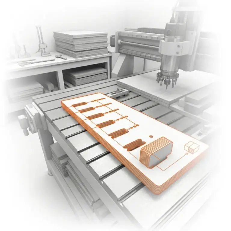Photorealistic 3D render of the parametric TEST Product showcasing its precision CNC joinery in a modern workspace environment.