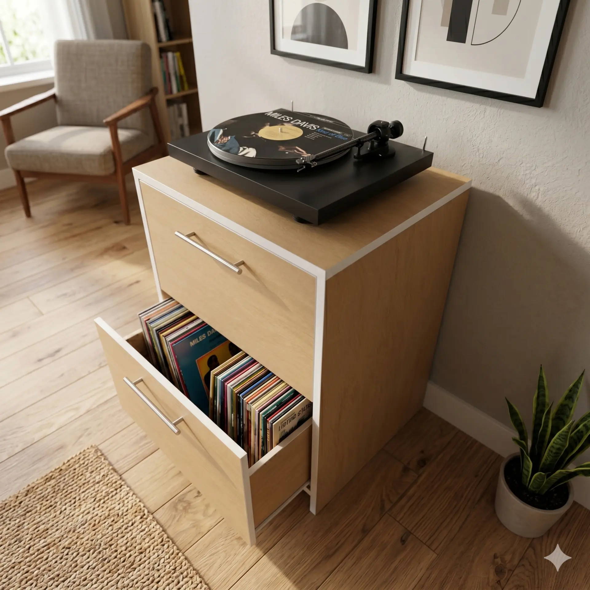 Drawer Cabinet - Turntable Stand & Storage - Material: 15 mm