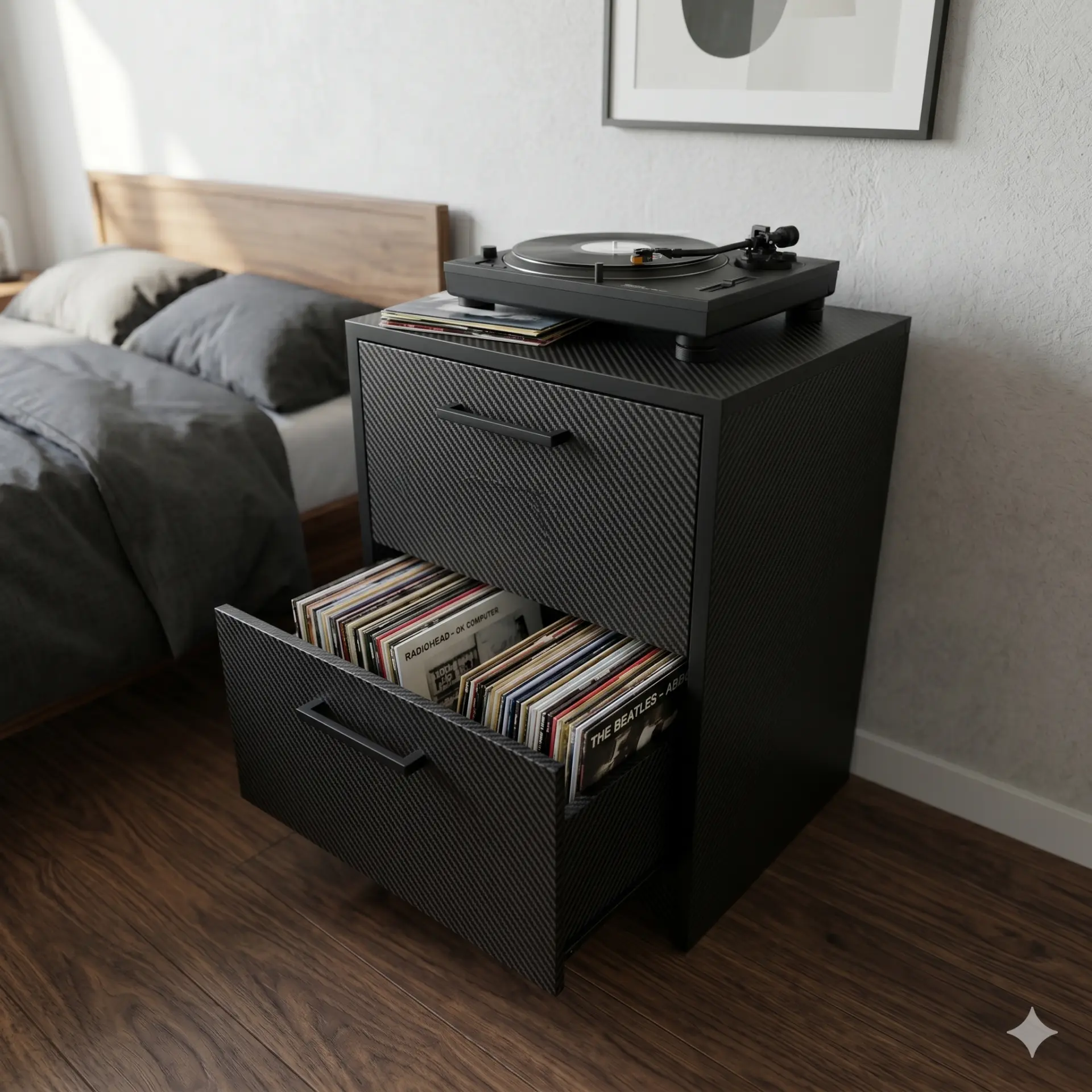 Drawer Cabinet - Turntable Stand & Storage - Material: 3/4 in