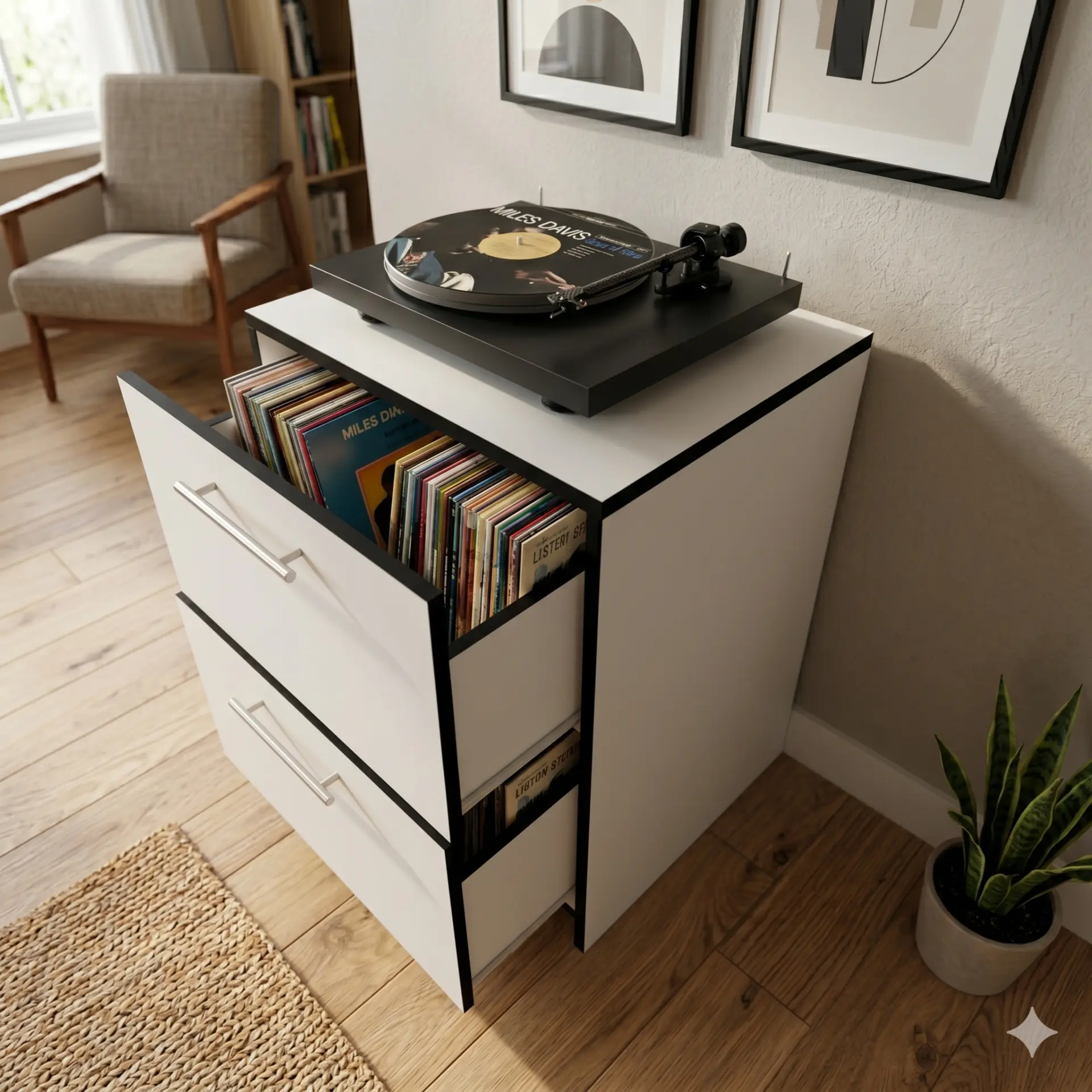 Drawer Cabinet - Turntable Stand & Storage - Material: 5/8 in