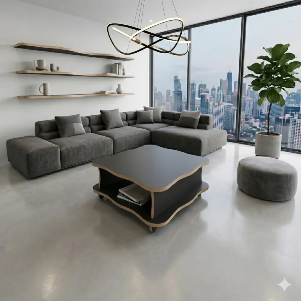 Wavy Low Table M1 - Low Profile (36 cm) 90 cm x 90 cm Square Coffee Table - Material: 18 mm