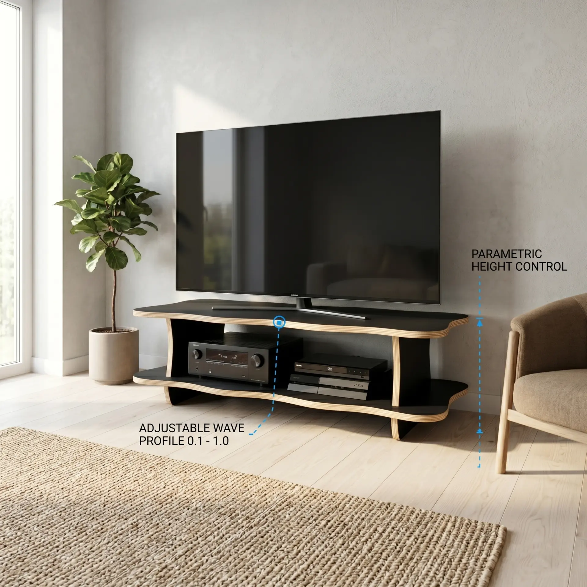Wavy Low Table M1 - Medium Height (45 cm) 120 cm x 70 cm Rectangular Coffee Table - Material: 18 mm