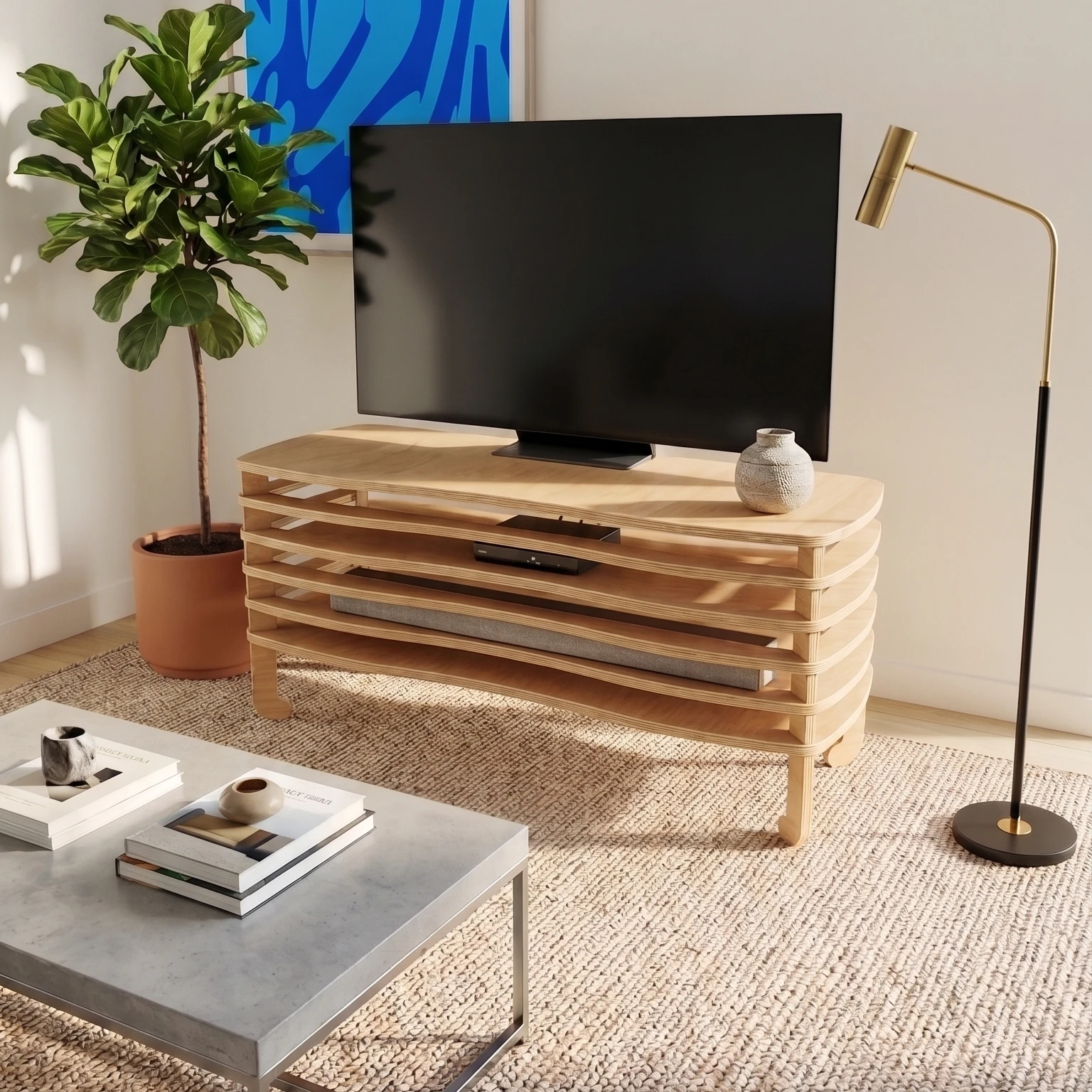 Wavy Rack - Medium Height (50 cm) TV Rack and Stand - Material: 5/8 in