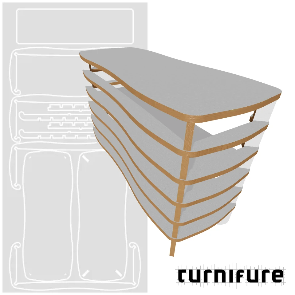 Wavy Rack - Large Volume TV Rack and Stand (70 cm height) - Material: 3/4 in