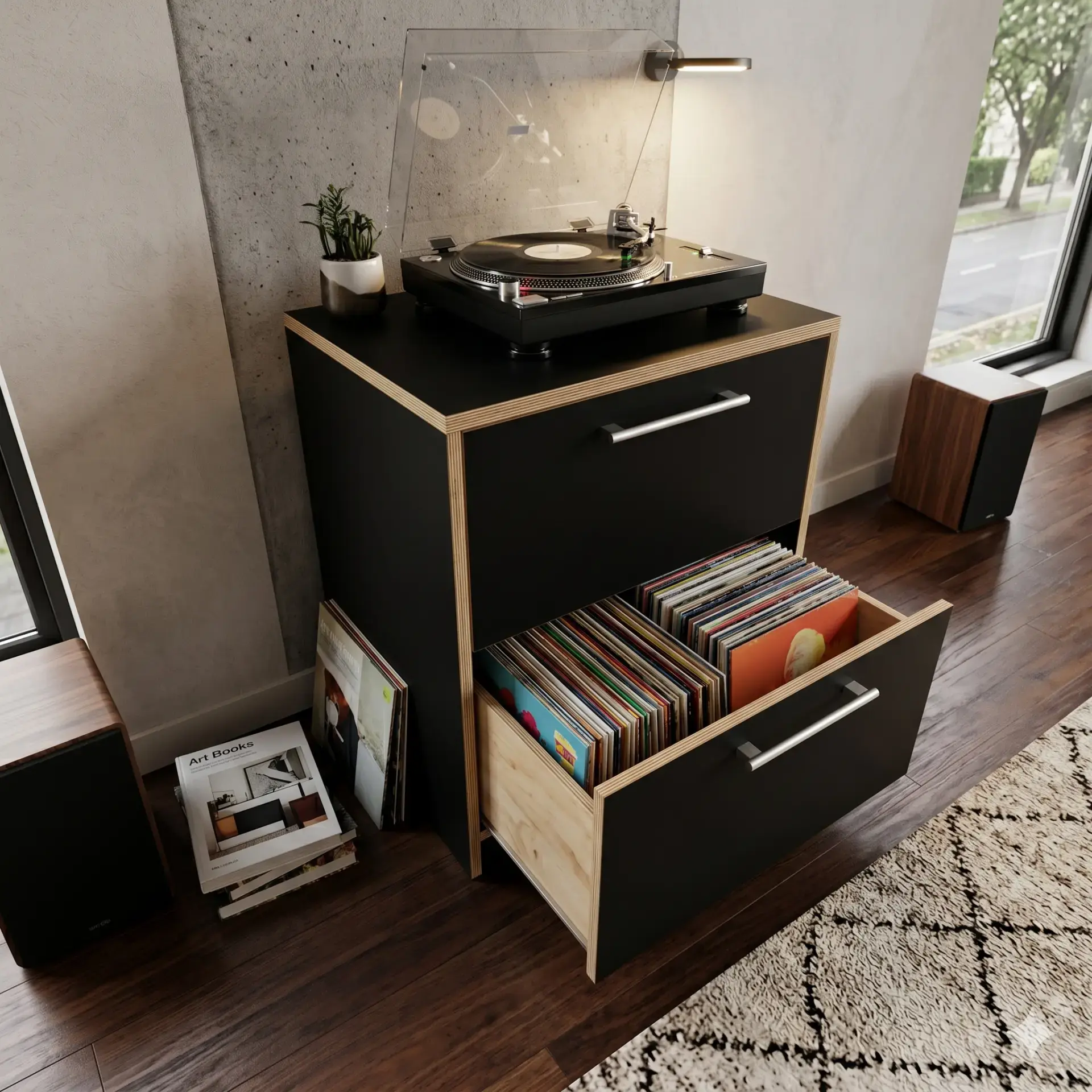 Drawer Cabinet - Turntable Stand & Storage - Material: 18 mm