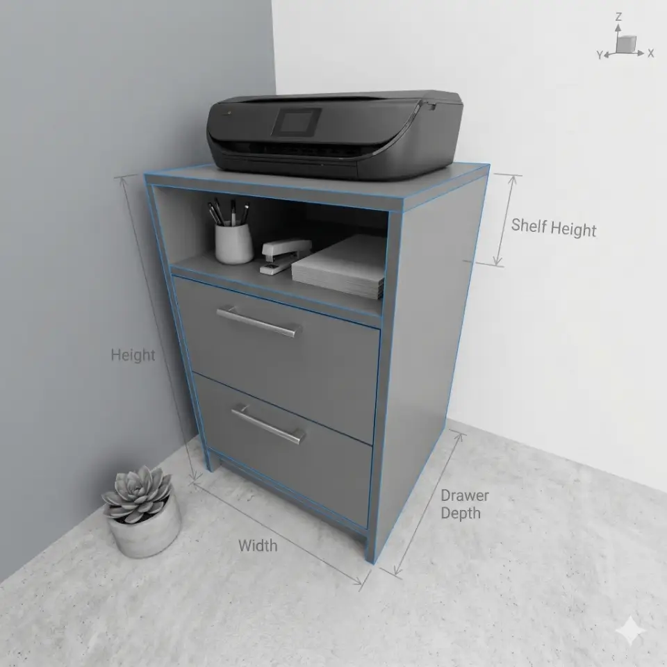 Drawer Cabinet with Top Shelf - Printer Stand - Material: 18 mm view