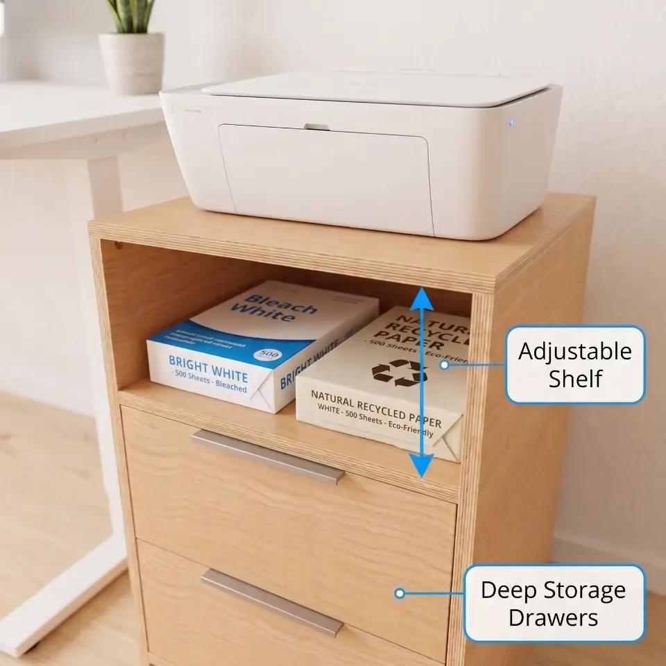 Drawer Cabinet with Top Shelf - Printer Stand - Material: 3/4 in