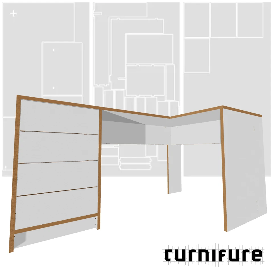 L-Desk with Drawers Module (beta) - Compact Home Office - Material: 18 mm