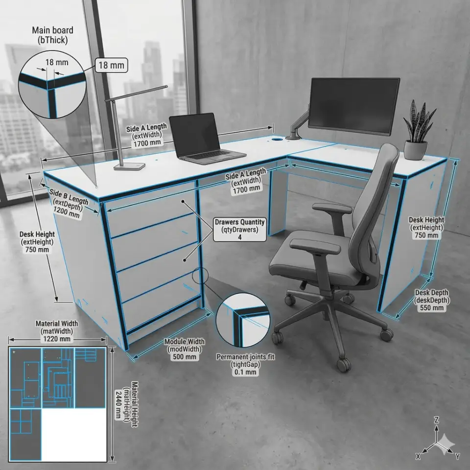 L-Desk with Drawers Module (beta) - Executive Desk - Material: 18 mm view