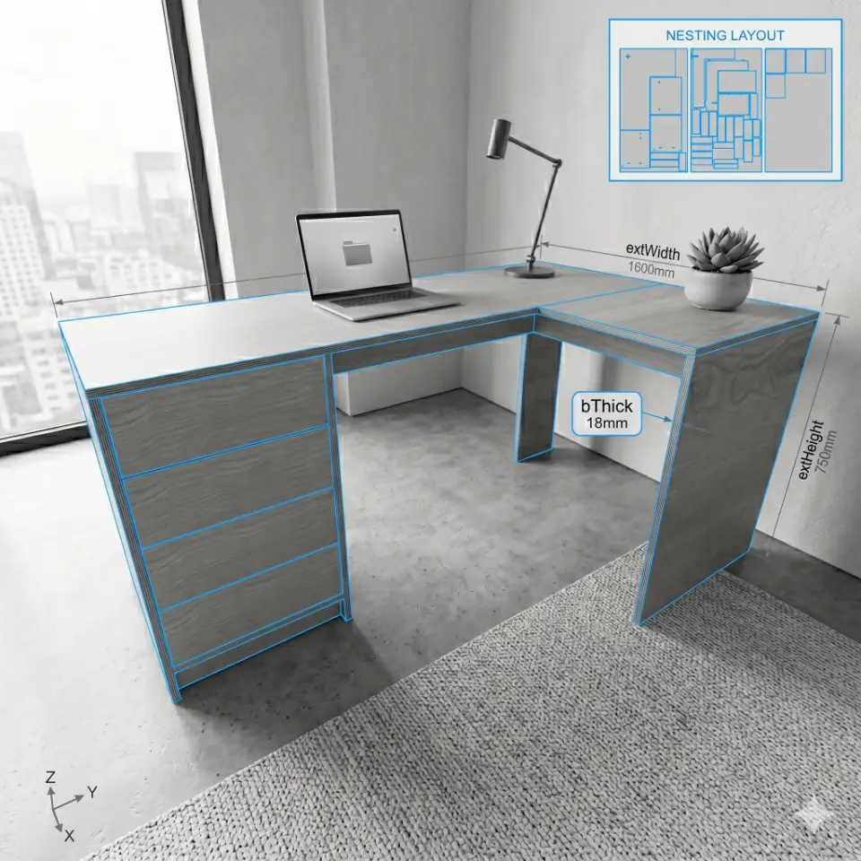 L-Desk with Drawers Module (beta) - Executive Desk - Material: 3/4 in view