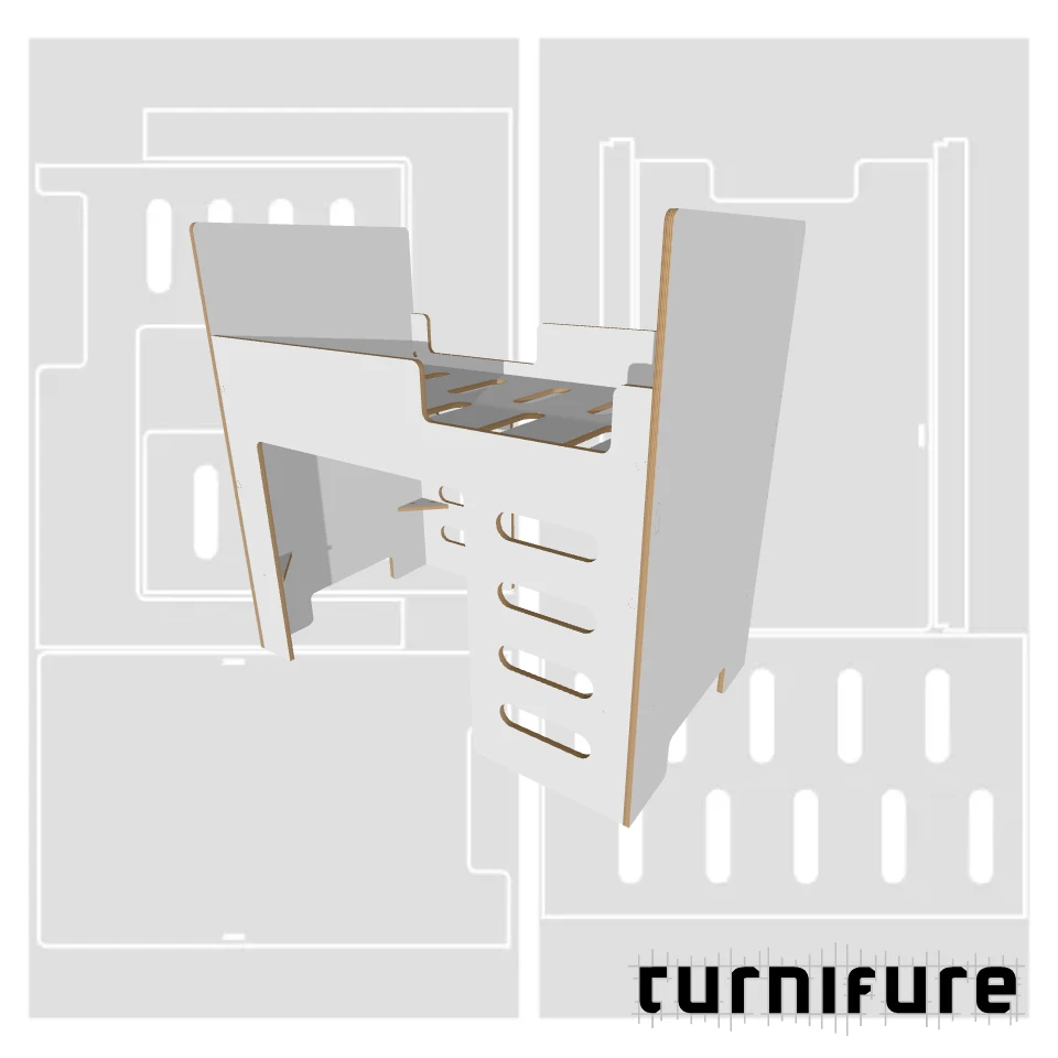Loft Bed M1 - JP Baby Bed Standard (700x1200 mm) - Material: 15 mm