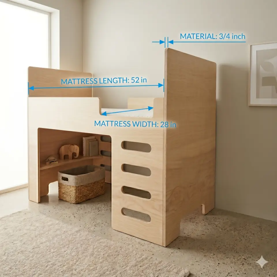 Loft Bed M1 - US Crib / Toddler Mattress Standard (28x52 in) - Material: 3/4 in