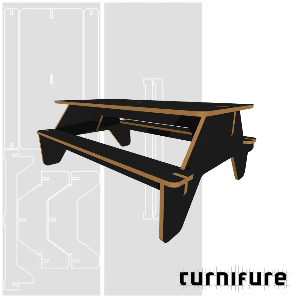 Picnic Table M1 - XL2 (2 4x8 boards) - US - Material: 25 mm