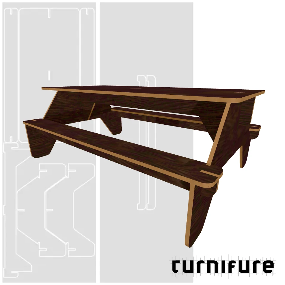 Picnic Table M1 - XL2 (2 4x8 boards) - US - Material: 3/4 in