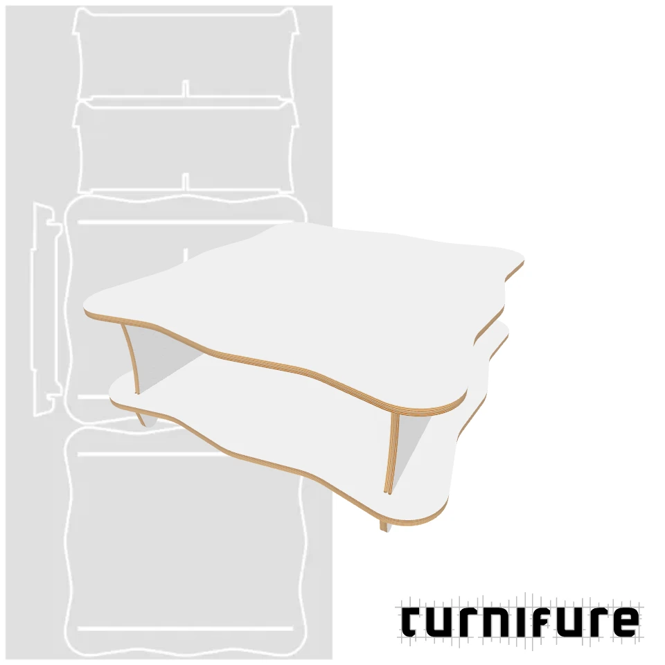 Wavy Low Table M1 - Low Profile (36 cm) 90 cm x 90 cm Square Coffee Table - Material: 15 mm