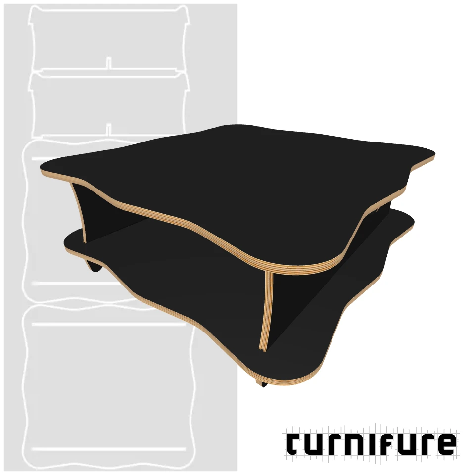 Wavy Low Table M1 - Low Profile (36 cm) 90 cm x 90 cm Square Coffee Table - Material: 5/8 in
