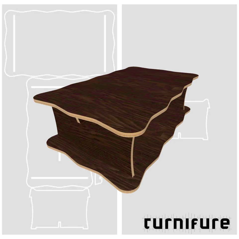 Wavy Low Table M1 - Medium Height (45 cm) 120 cm x 70 cm Rectangular Coffee Table - Material: 3/4 in