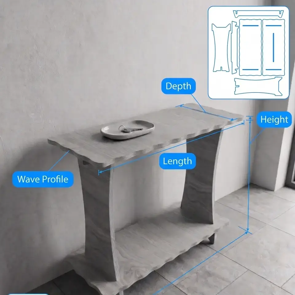 Wavy Wall Table M1 - Narrow Entryway Table (90 cm x 35 cm) - Material: 18 mm