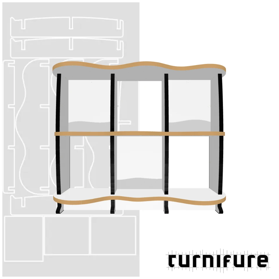Wavy Standing Bookshelf M1 - 120 x 100 x 30 cm (1 Board Square) - Material: 1 in