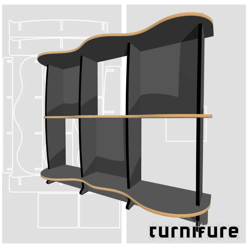 Wavy Standing Bookshelf M1 - 120 x 100 x 30 cm (1 Board Square) - Material: 15 mm