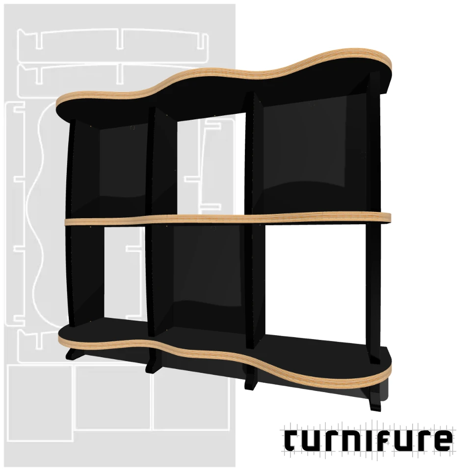 Wavy Standing Bookshelf M1 - 120 x 100 x 30 cm (1 Board Square) - Material: 25 mm