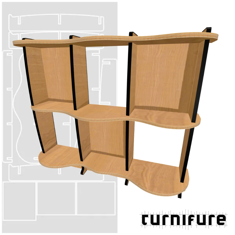Wavy Standing Bookshelf M1 - 120 x 100 x 30 cm (1 Board Square) - Material: 3/4 in