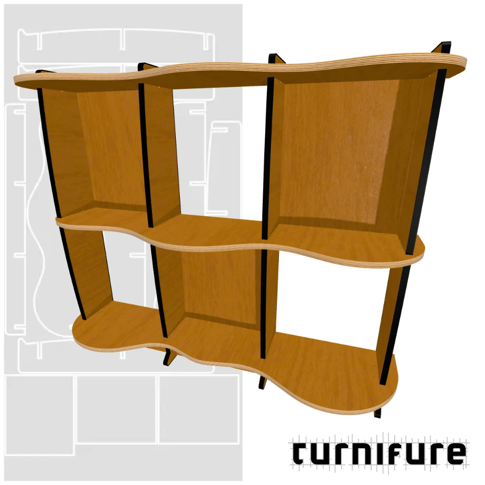 Wavy Standing Bookshelf M1 - 120 x 100 x 30 cm (1 Board Square) - Material: 5/8 in