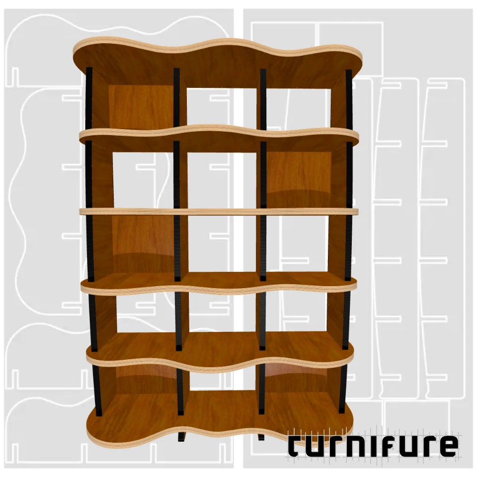 Wavy Standing Bookshelf M1 - 120 x 170 x 38 cm (2 Boards Tall) - Material: 1 in