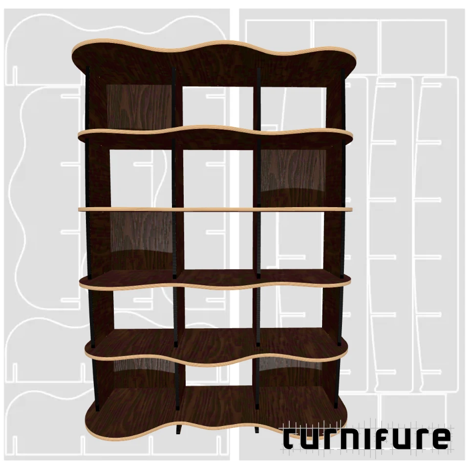 Wavy Standing Bookshelf M1 - 120 x 170 x 38 cm (2 Boards Tall) - Material: 15 mm