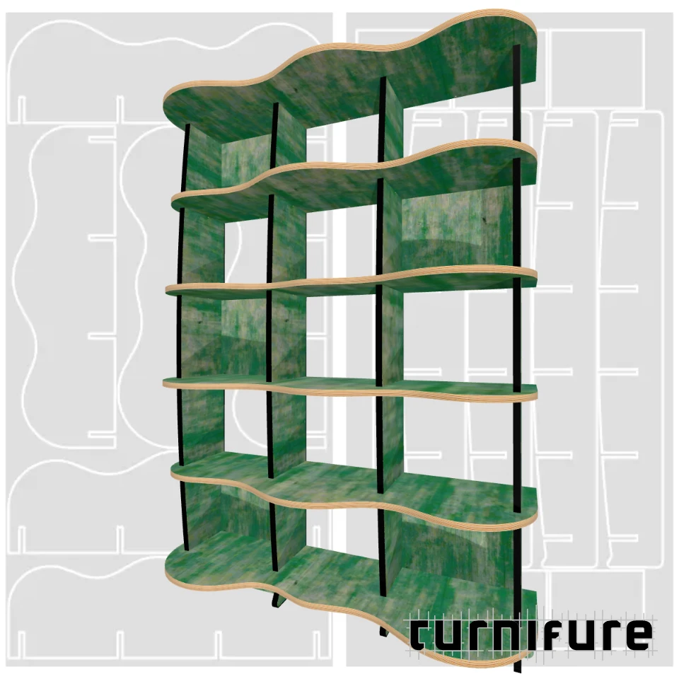 Wavy Standing Bookshelf M1 - 120 x 170 x 38 cm (2 Boards Tall) - Material: 18 mm