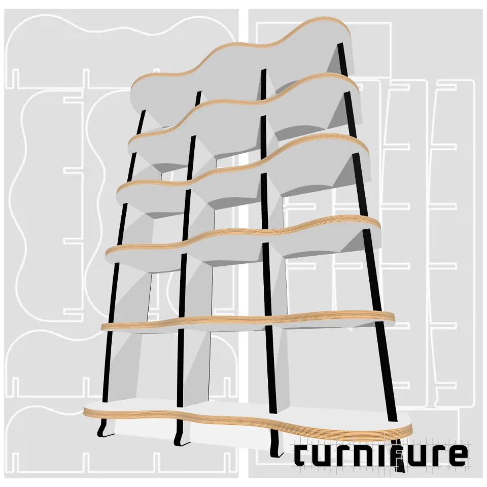 Wavy Standing Bookshelf M1 - 120 x 170 x 38 cm (2 Boards Tall) - Material: 25 mm