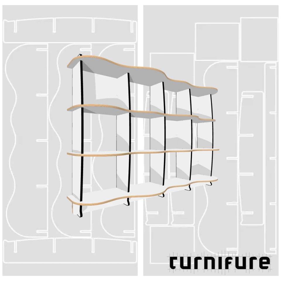 Wavy Standing Bookshelf M1 - 174 x 120 x 38 cm (2 Boards Long) - Material: 15 mm