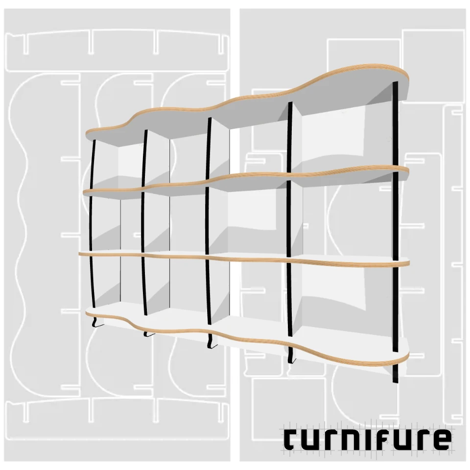 Wavy Standing Bookshelf M1 - 174 x 120 x 38 cm (2 Boards Long) - Material: 18 mm
