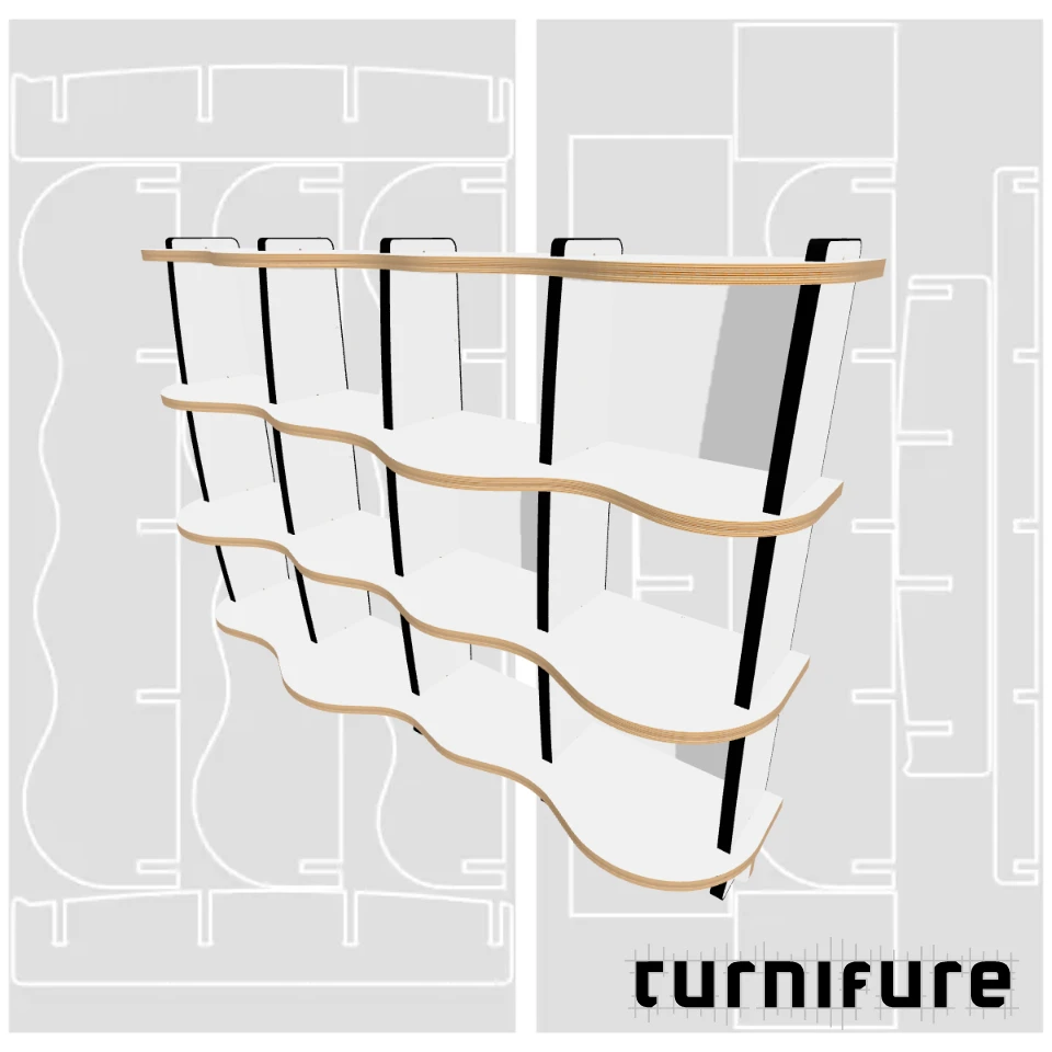 Wavy Standing Bookshelf M1 - 174 x 120 x 38 cm (2 Boards Long) - Material: 25 mm