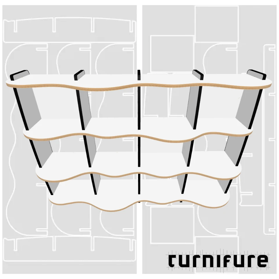 Wavy Standing Bookshelf M1 - 174 x 120 x 38 cm (2 Boards Long) - Material: 3/4 in