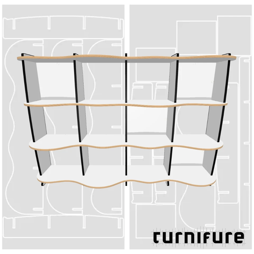 Wavy Standing Bookshelf M1 - 174 x 120 x 38 cm (2 Boards Long) - Material: 5/8 in