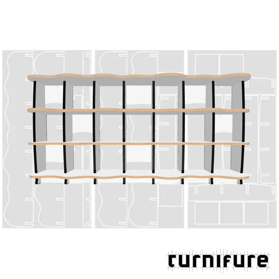 Wavy Standing Bookshelf M1 - 240 x 120 x 41 cm (3 Boards Long) - Material: 1 in