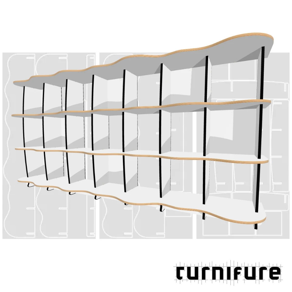 Wavy Standing Bookshelf M1 - 240 x 120 x 41 cm (3 Boards Long) - Material: 15 mm
